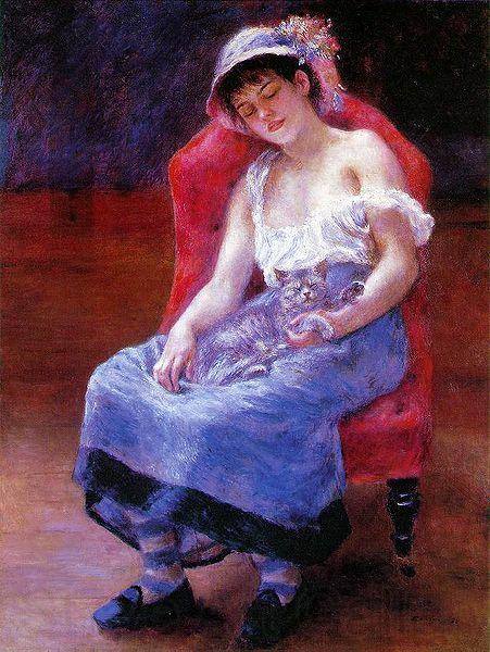 Pierre-Auguste Renoir Sleeping Girl with a Cat Norge oil painting art